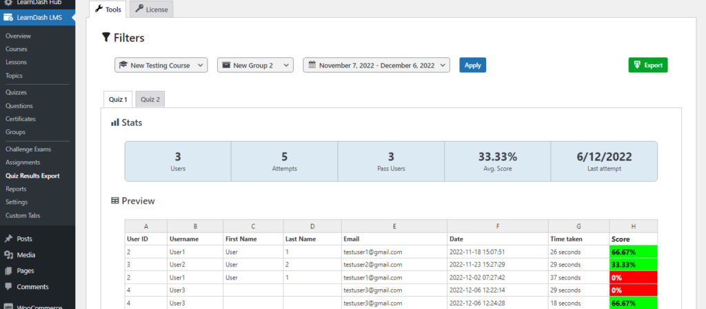 How to Export LearnDash Quiz Results Easily?